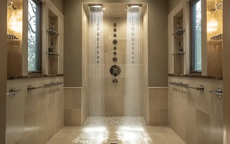 Walk-In Showers with Multiple Showerheads: