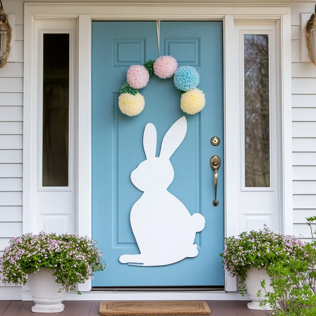 Bunny Silhouette: Who can resist the charm of a fluffy bunny? This door hanger idea features a playful bunny silhouette, bringing a touch of whimsical fun to your Easter decorations. Begin by cutting out a bunny silhouette from sturdy cardboard or wood. You can find templates online or even freehand your own design.