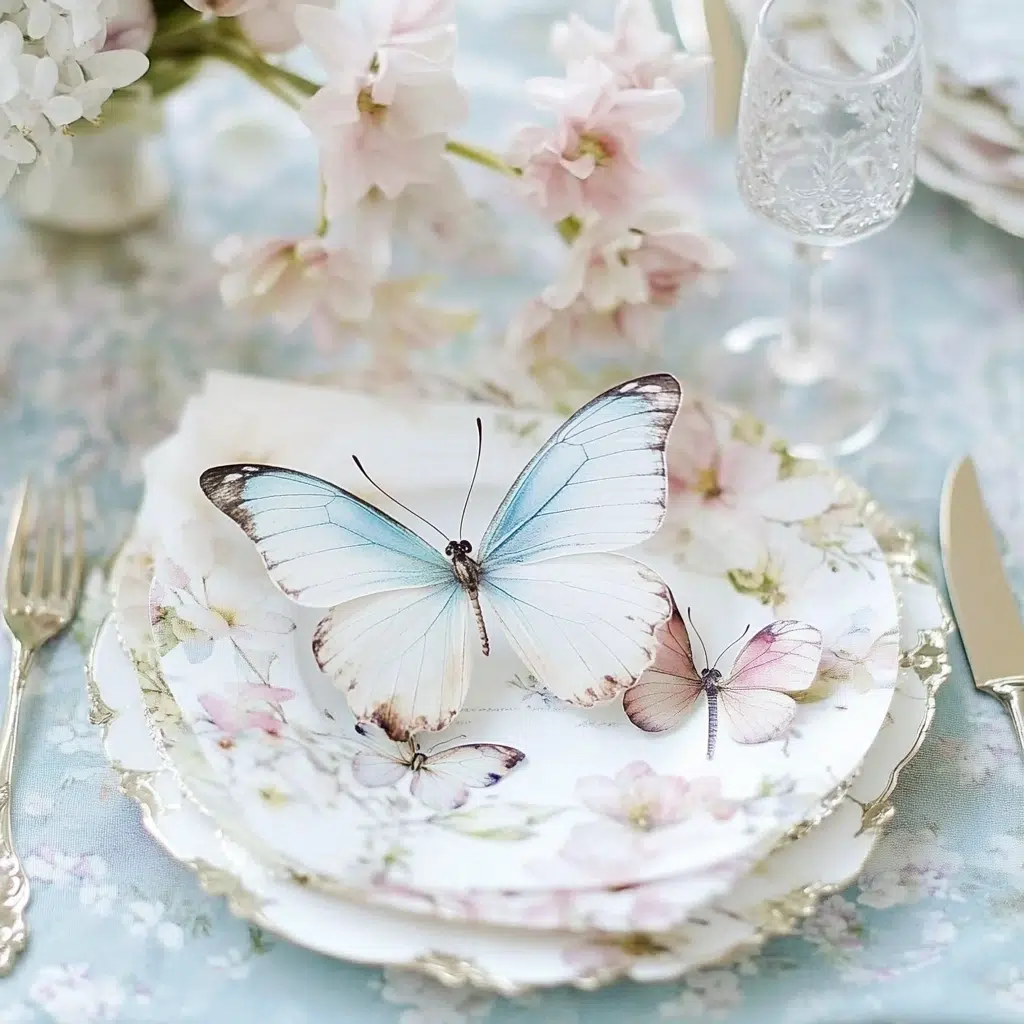 Butterfly or Dragonfly Motifs: Butterfly or dragonfly motifs add a lighthearted, delicate, and nature-inspired detail to your spring table. They bring a sense of whimsy and movement, creating a playful and inviting atmosphere.