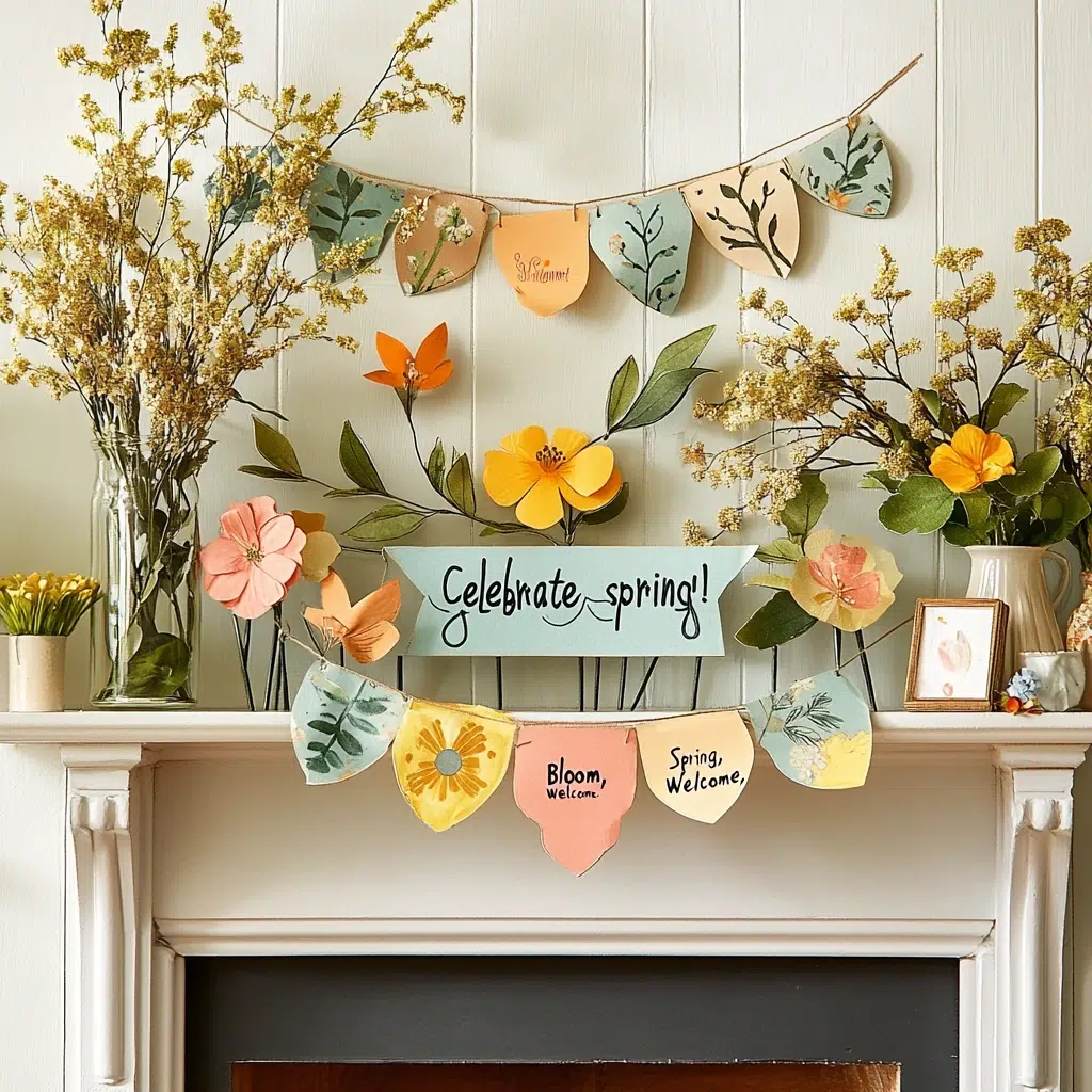 Spring Banners and Garlands: Nothing says "celebrate spring!" quite like a festive banner or garland strung across your mantle. These decorations add an instant touch of cheer and can be customized to match your personal style. Look for banners with cheerful spring-themed messages like "Spring," "Bloom," or "Welcome." You can find garlands made from paper, fabric, or even natural materials like dried flowers or leaves.