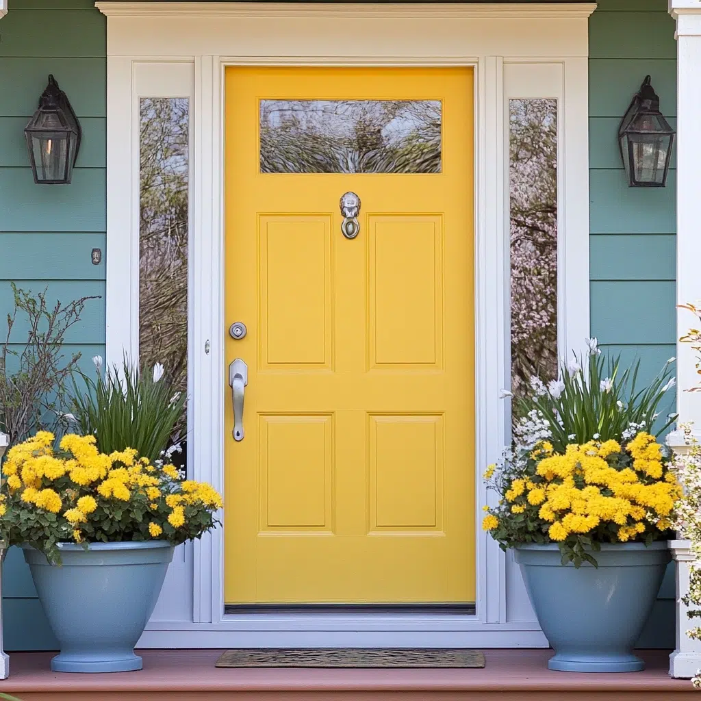 Painted Door in a Spring Hue: It creates a dramatic and impactful change that instantly brightens the entrance. It's a great way to add a pop of color and personality to your home. Plus, it can really boost your curb appeal!