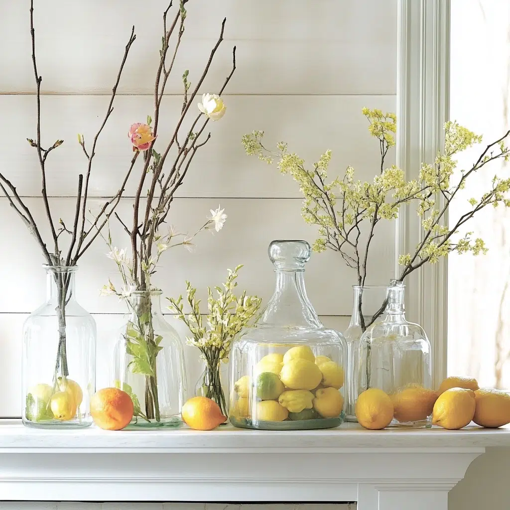 Glass Vases and Jars: Clear glass vases and jars are incredibly versatile and can be used to create stunning spring displays. Fill them with colorful spring items like fresh lemons and limes, vibrant flower bulbs, or even decorative stones. The transparency of the glass allows the light to shine through, creating visually appealing displays that catch the eye. 