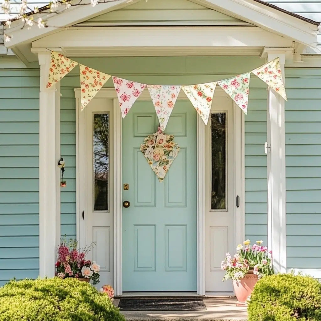Fabric Bunting: It gives a festive, party-like atmosphere to the entrance. It's an easy way to add a bit of whimsy and charm to your porch or entryway. Plus, it’s a fun DIY project!