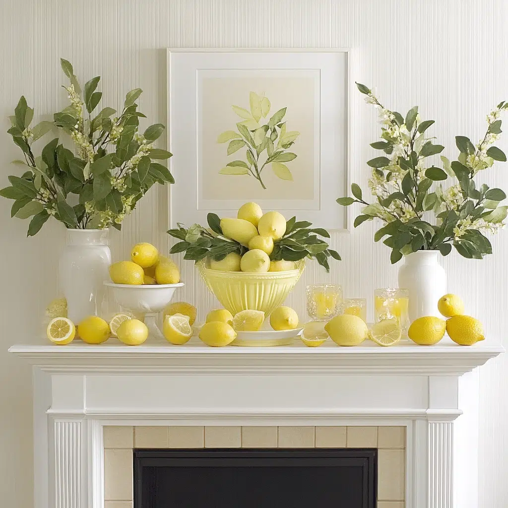 Lemon and Lime Decor: Add a zesty, refreshing element to your mantle by using fresh or faux lemons and limes in bowls or vases. These vibrant fruits add a pop of color and create a cheerful atmosphere. You can even create a lemon and lime garland by stringing together slices of dried citrus fruit. 