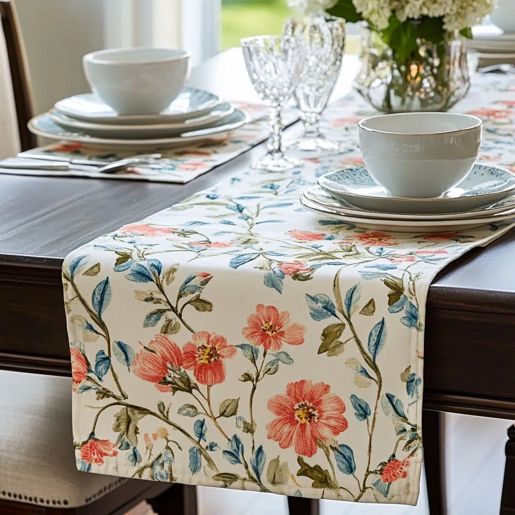 Spring-Themed Table Runners: Spring-themed table runners add a seasonal touch to your dining or coffee tables. Light colors and floral patterns can brighten up any space and create a cheerful atmosphere.