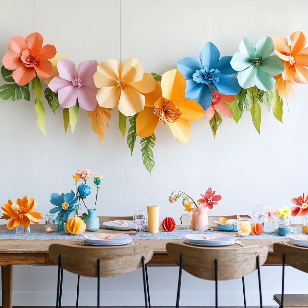 Paper Flower Garlands: Paper flower garlands are handmade, colorful, and festive decorations that can be draped across your table or used as a backdrop. They add a touch of whimsy and charm, creating a cheerful and inviting atmosphere. It’s a fun DIY project that you can customize to match your spring theme.