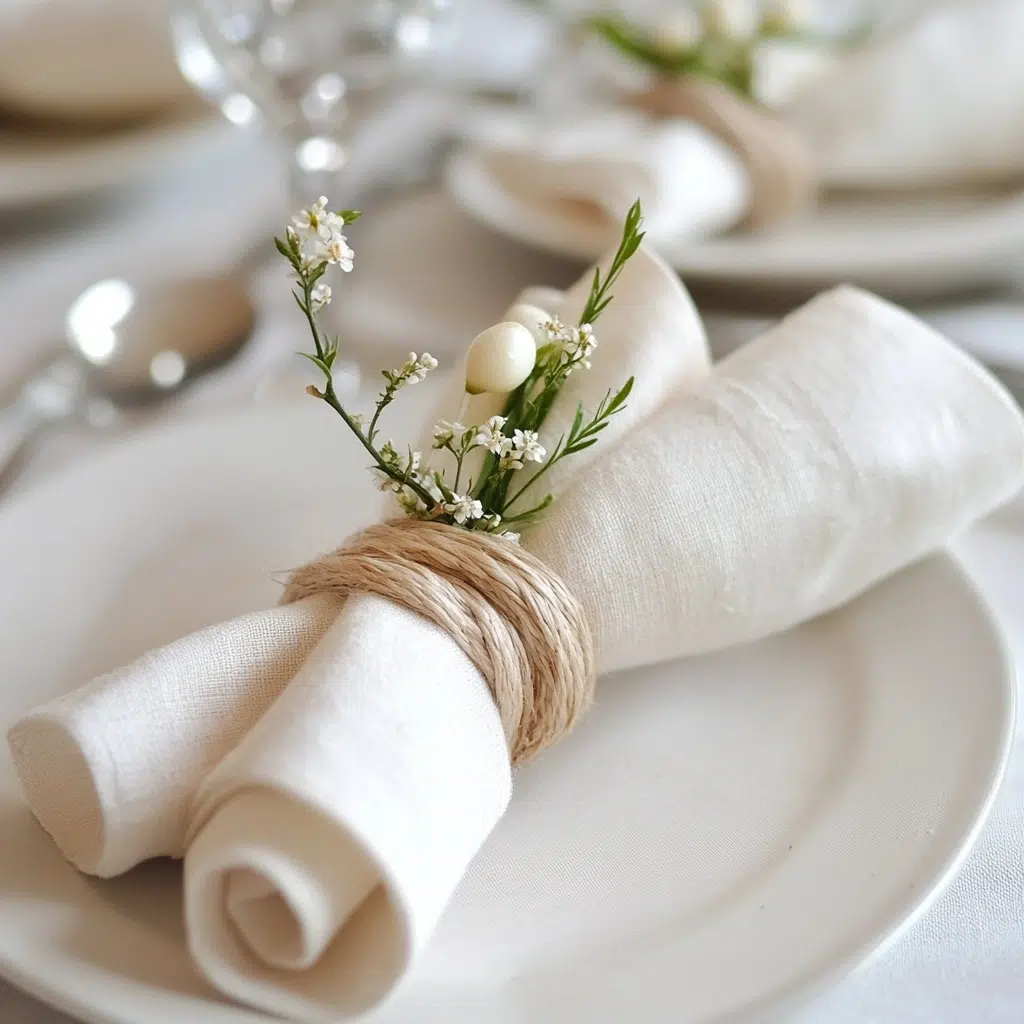 Fabric Napkin Rings with Spring Sprigs: DIY fabric napkin rings with spring sprigs add a beautiful and personal touch to each place setting. Tying small spring sprigs or flowers to fabric napkin rings adds a touch of nature and elegance. It’s a simple yet thoughtful detail that your guests will appreciate.
