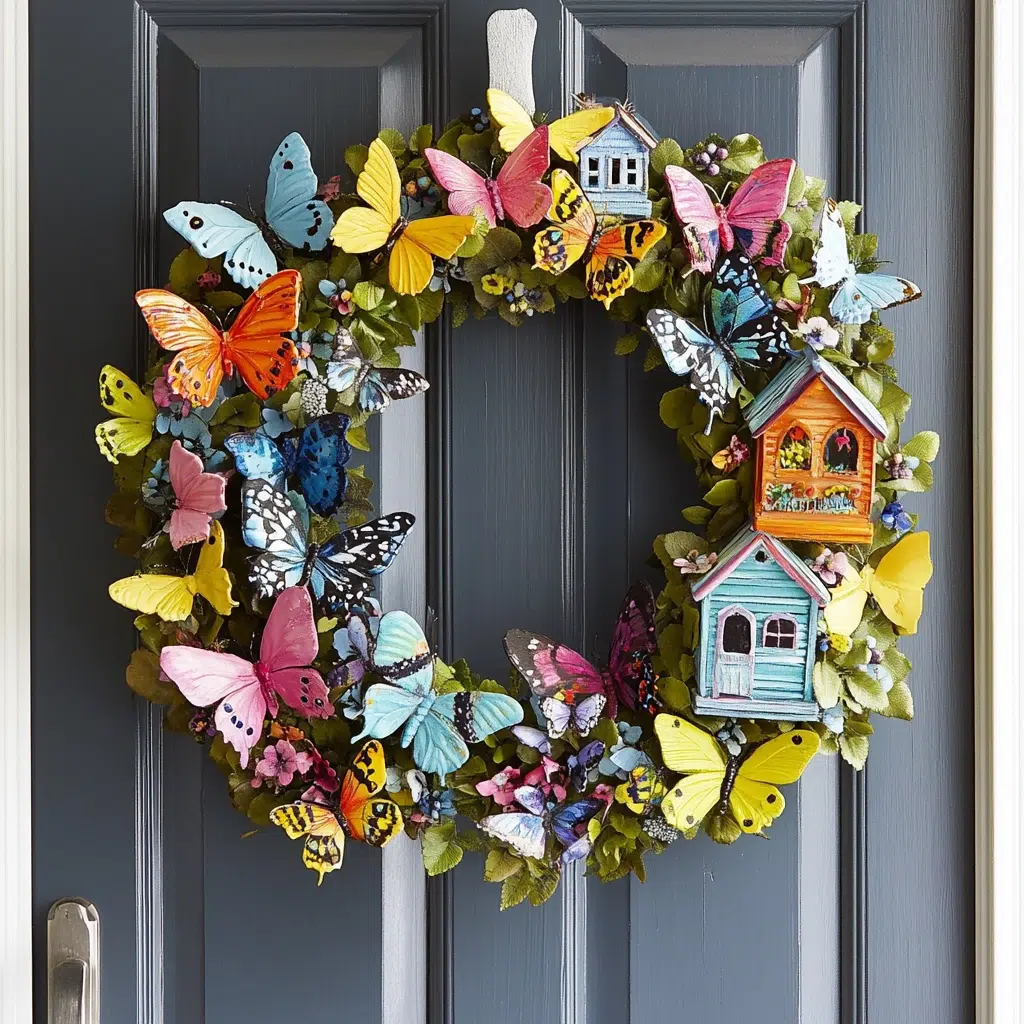 Butterfly and Birdhouse Wreath: It's playful and charming! It just makes you smile. It's perfect for anyone who wants to add a bit of fun and personality to their entrance. Plus, it's a great way to celebrate all the little creatures that come to life in spring.