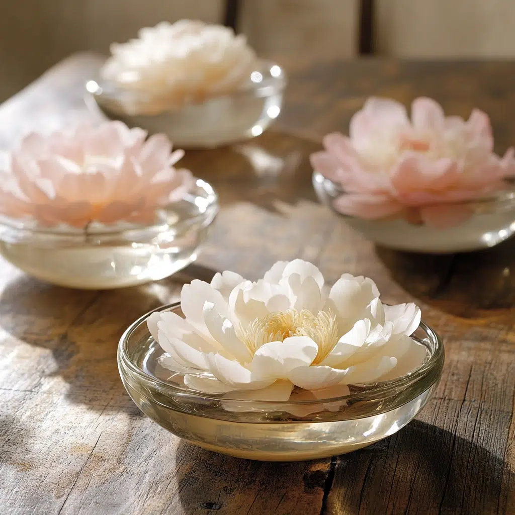 Floating Flower Bowls: Floating flower bowls are perfect for adding an elegant and ethereal touch to your spring table. They're simple yet sophisticated, creating a serene and fragrant ambiance. Peonies, gardenias, or even camellias work beautifully for this.