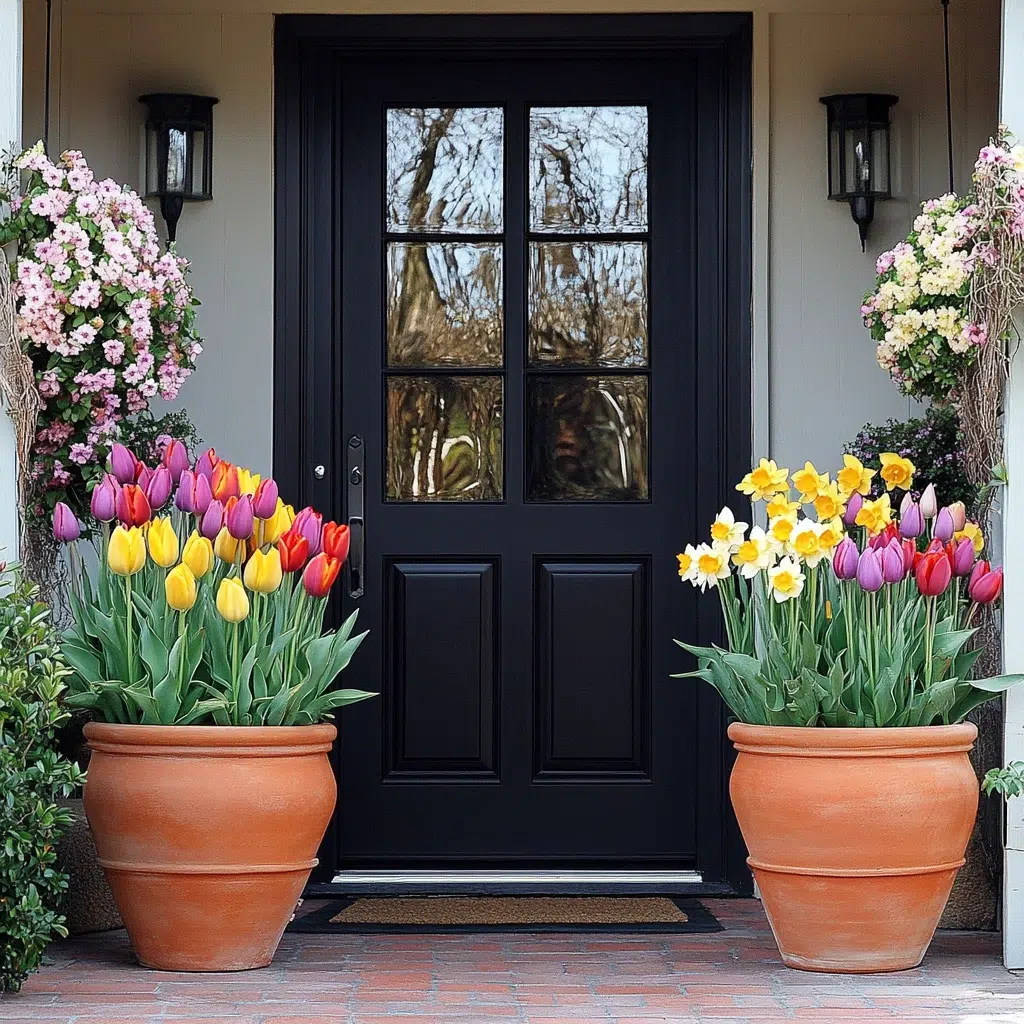 Potted Tulips and Daffodils: It's simple, but it makes a huge impact. It's an easy way to add instant color and freshness to your entrance. Plus, you can easily change them out as different flowers come into season.