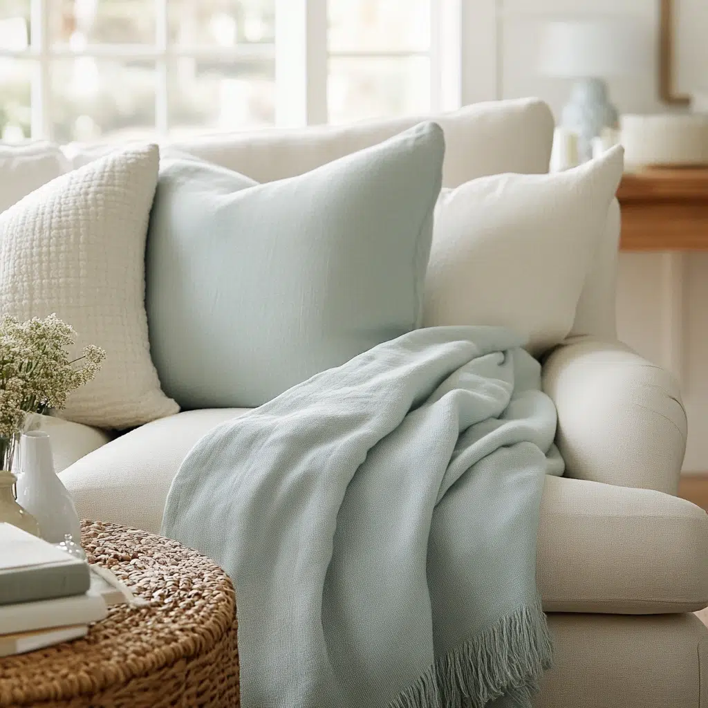 Lightweight Throw Blankets: Lightweight throw blankets, like cotton or linen, provide comfort without adding excessive warmth. They’re perfect for spring temperatures and add a touch of texture to your seating areas. Plus, they’re easy to swap out when the seasons change.