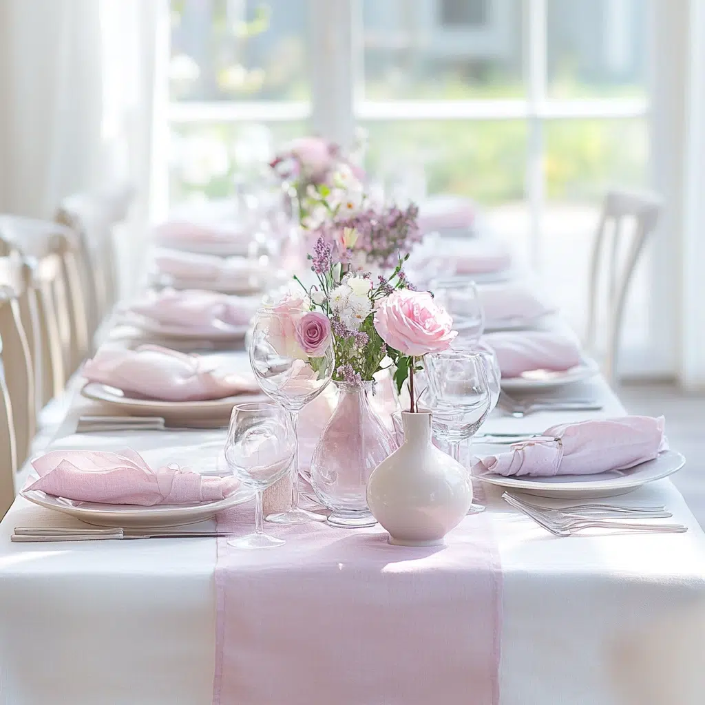 Pastel Table Linens: Pastel table linens are a classic choice for spring. They create a light, airy, and refreshing atmosphere, instantly brightening up your table. Soft shades like pale pink, lavender, and mint green evoke the feeling of blooming flowers and gentle breezes.