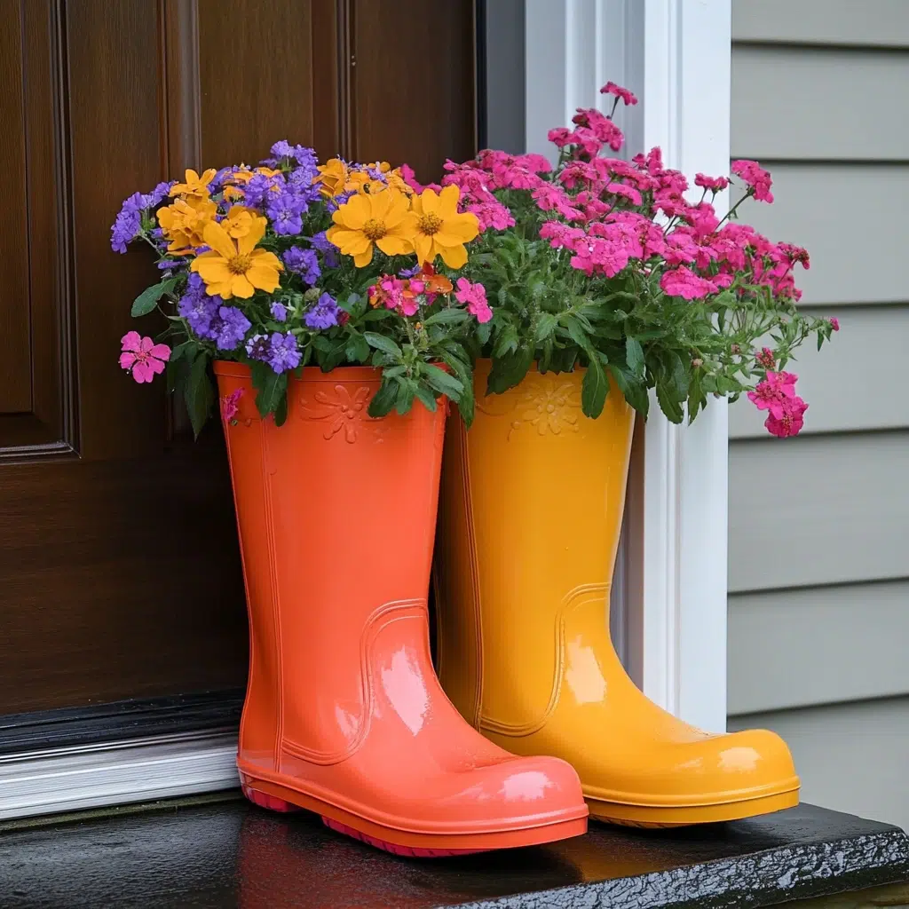 Rain Boot Flower Planters: It's a playful and practical way to celebrate spring showers. It's a great way to repurpose old rain boots and add a bit of personality to your entrance. Plus, it's a fun conversation starter!