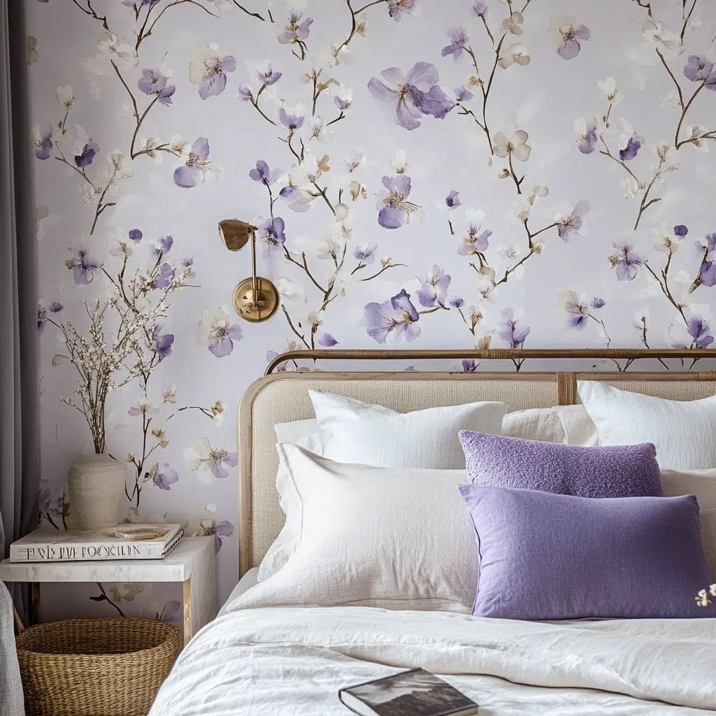Introduce a Subtle Floral Wallpaper with Lavender Hues