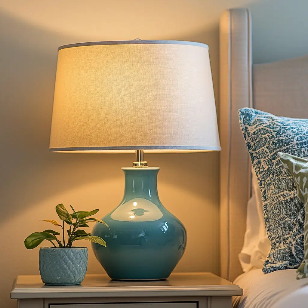 Ceramic Blue Table Lamps with Cream Shades