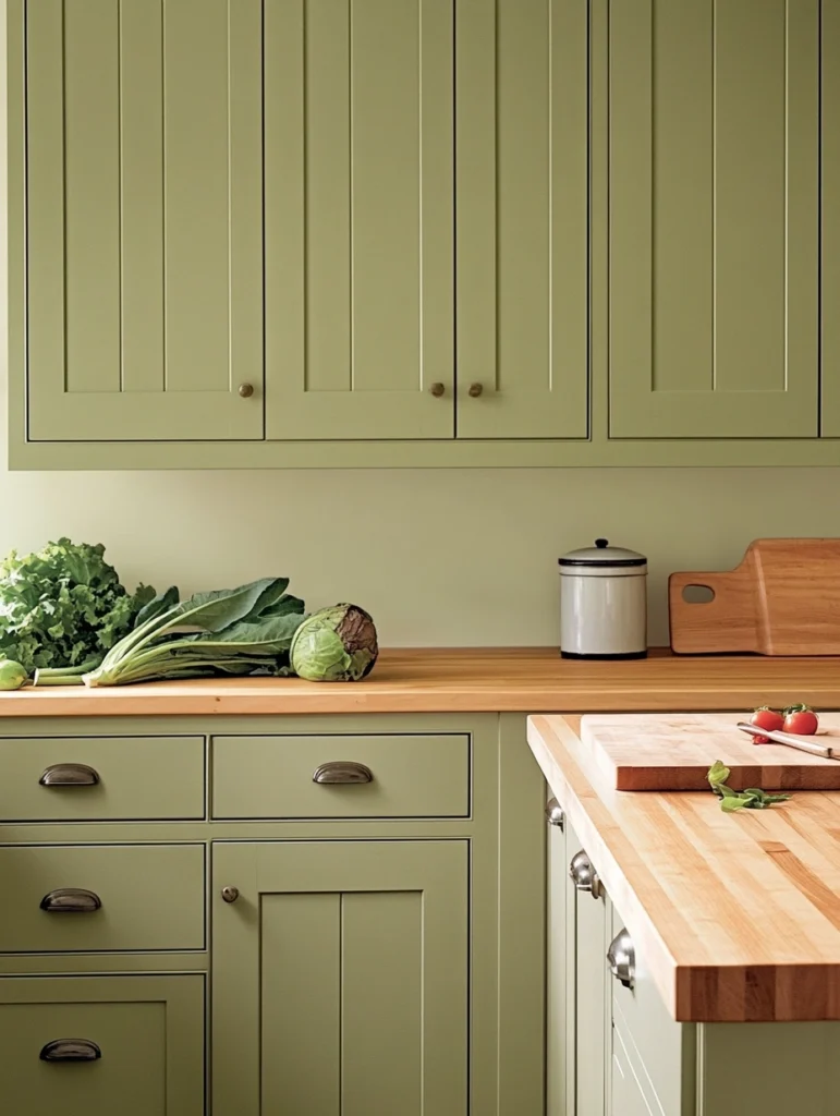 Sage Green Paired with Butcher Block Countertops