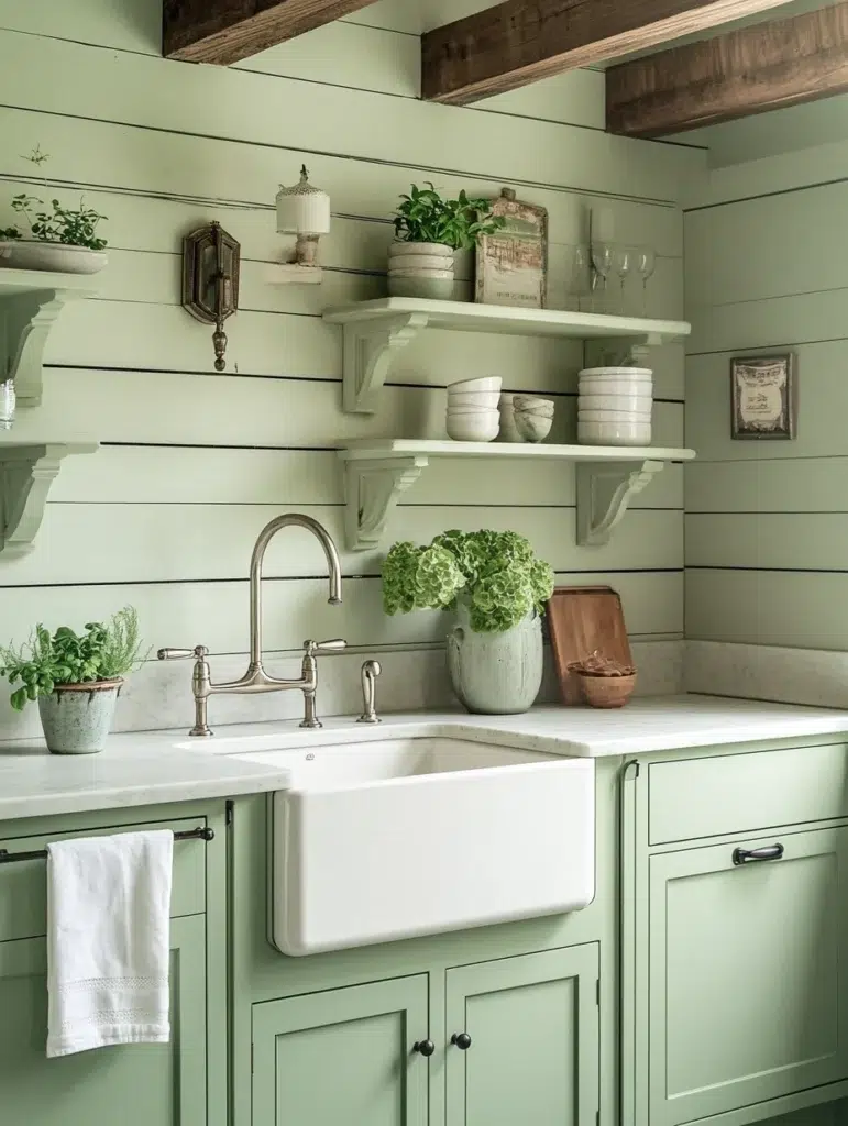 Sage Green in a Farmhouse Style Kitchen