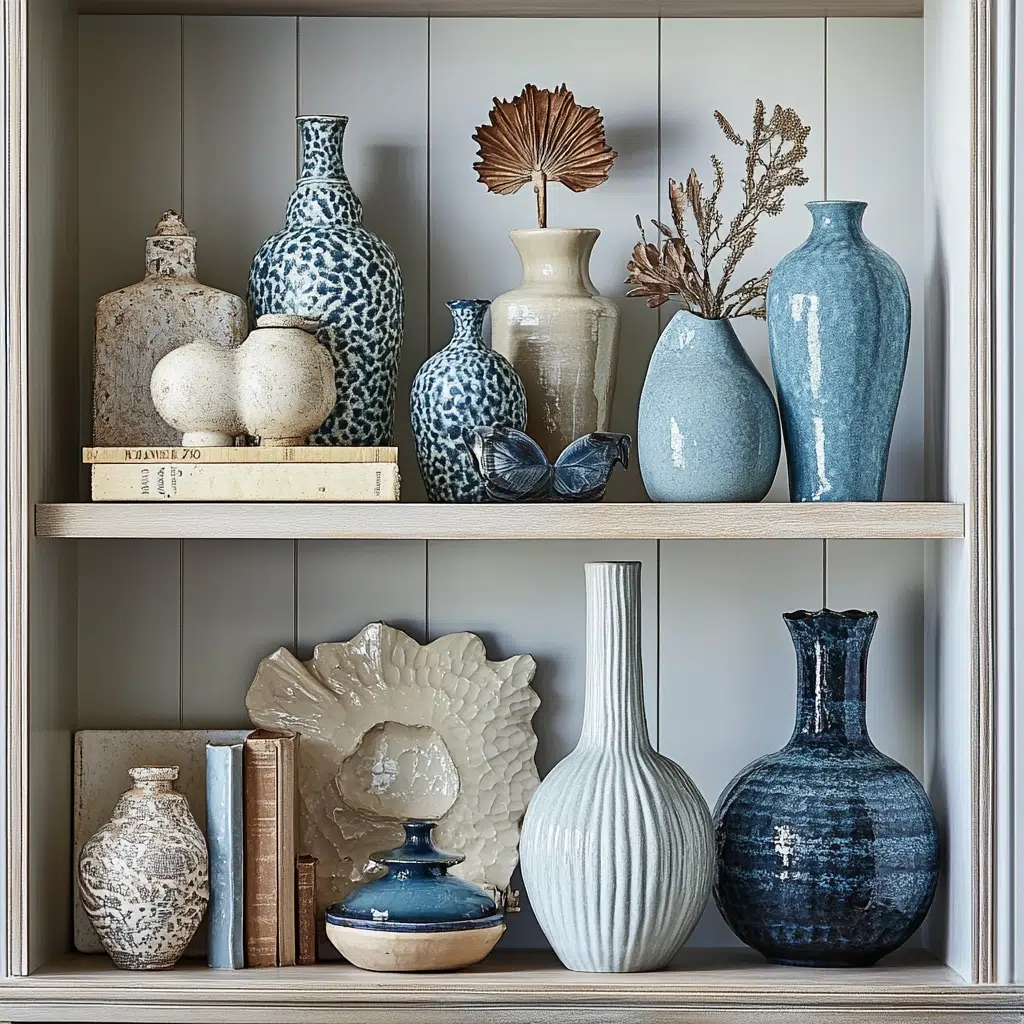 Decorative Vases and Objects in Blue and Cream