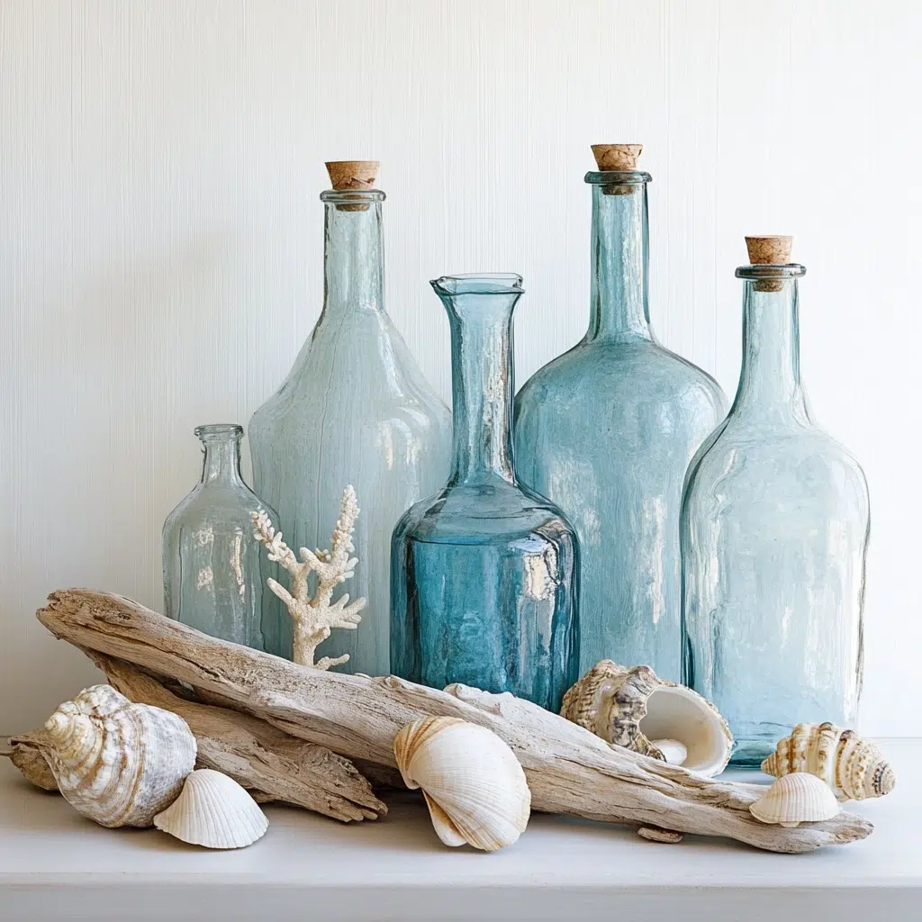 Coastal Inspired Touches (Shells, Driftwood with Blue Glass)