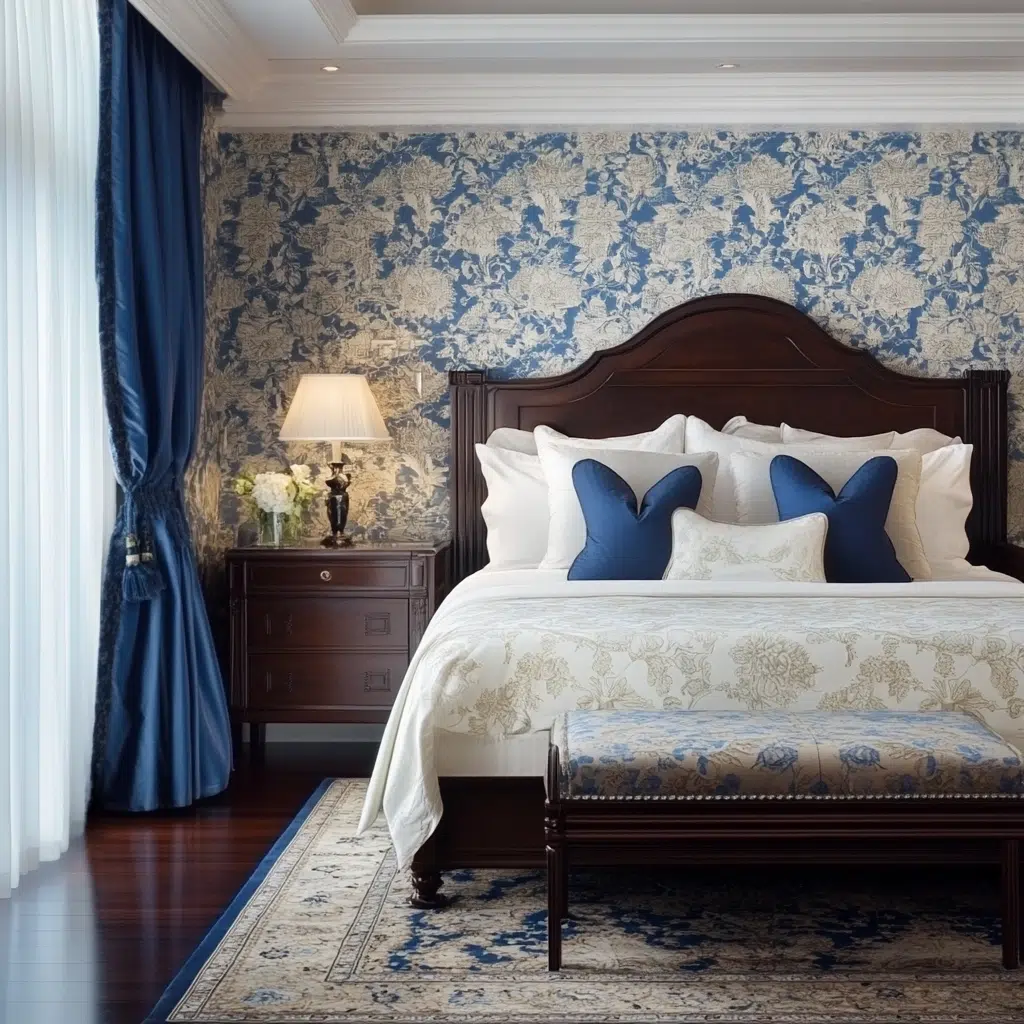 Classic and Traditional with Blue and Cream Damask Patterns