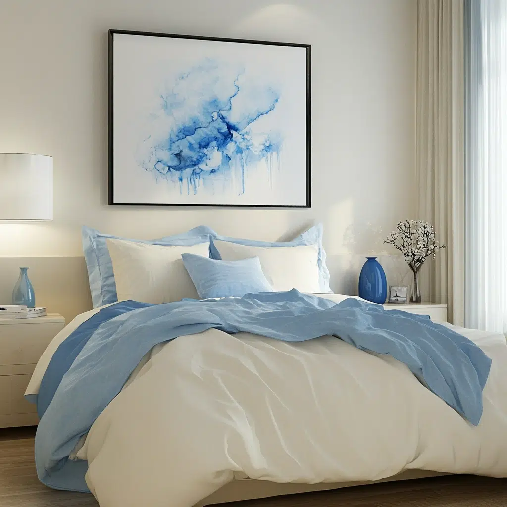 Minimalist Approach with Limited Blue Accents on a Cream Base