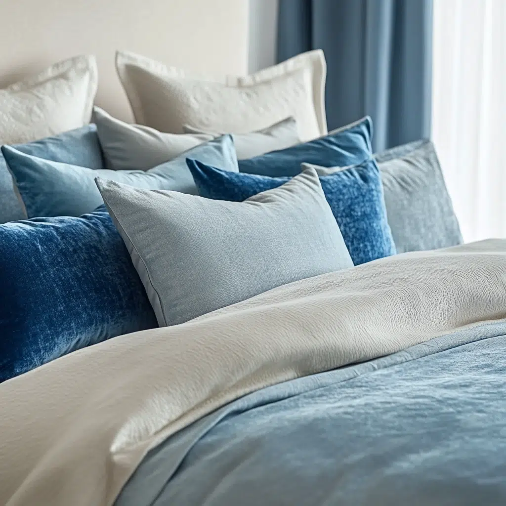 Cream Duvet with Blue Throw Pillows