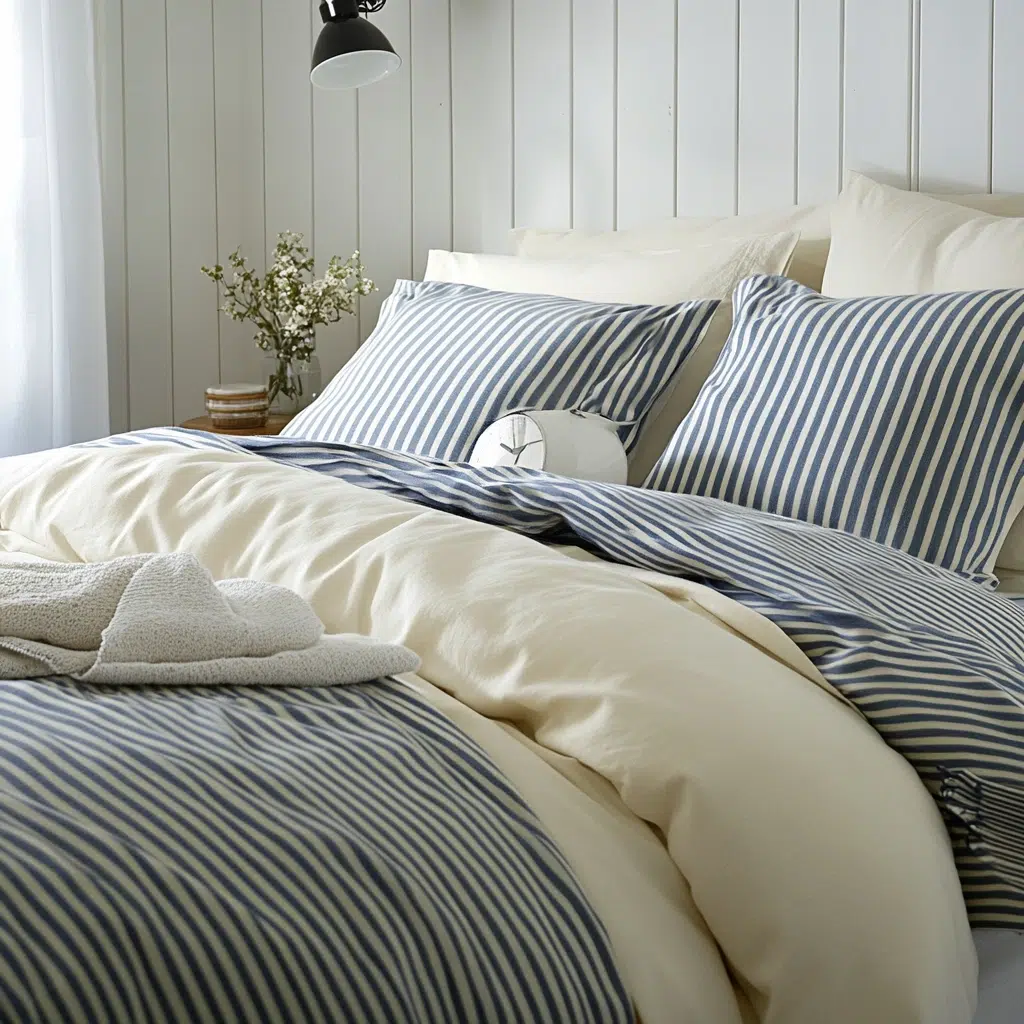 Blue and Cream Striped Duvet Cover