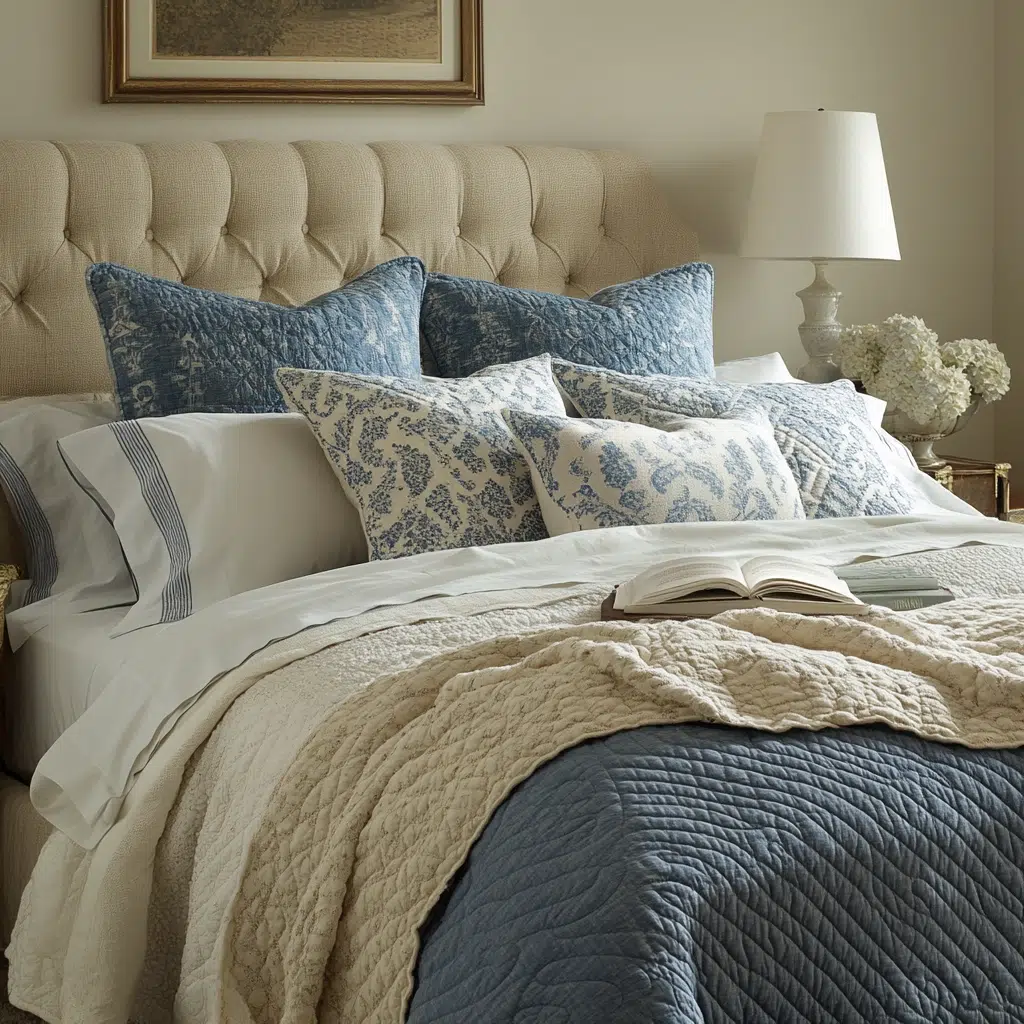 Layered Blue and Cream Bedding