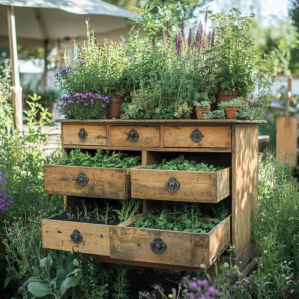 Herb Garden Ideas for Your Outdoor Oasis: Old Dresser Planter: Charming and Unique