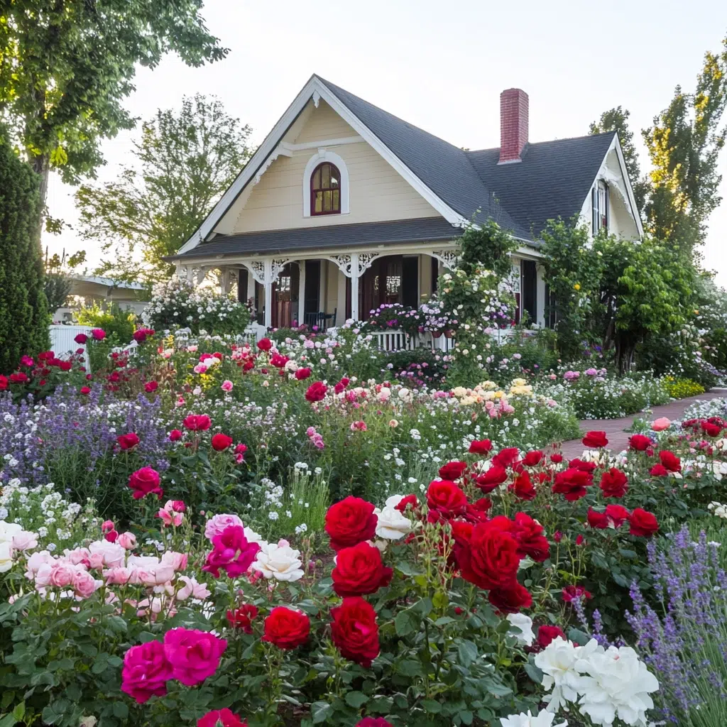 Flower Bed Ideas for the Front of the House: Rose Garden Romance