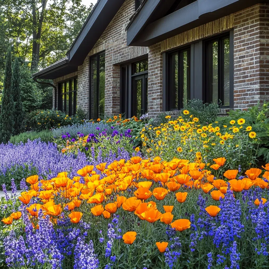 Flower Bed Ideas for the Front of the House: Contrasting Companions