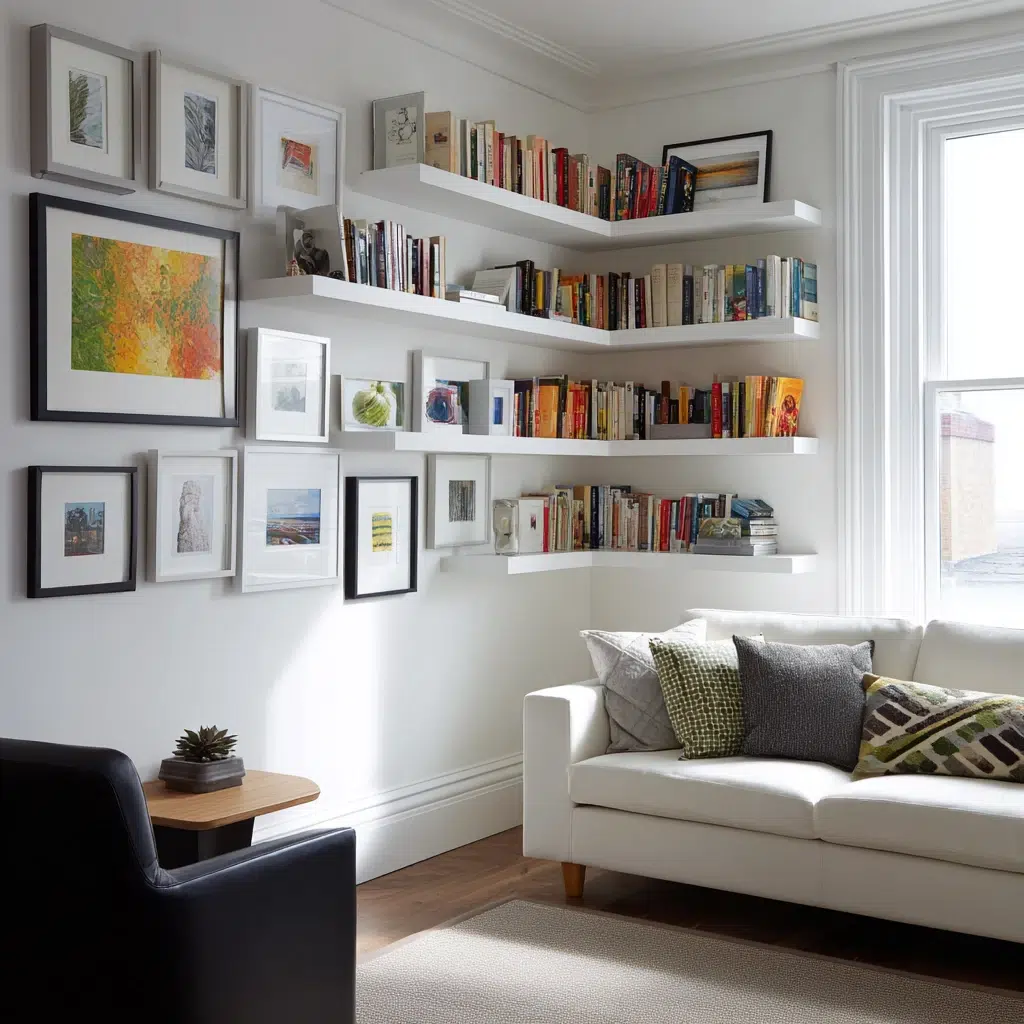 Creative Corner Bookshelf Ideas: Picture Ledge Corner Shelves