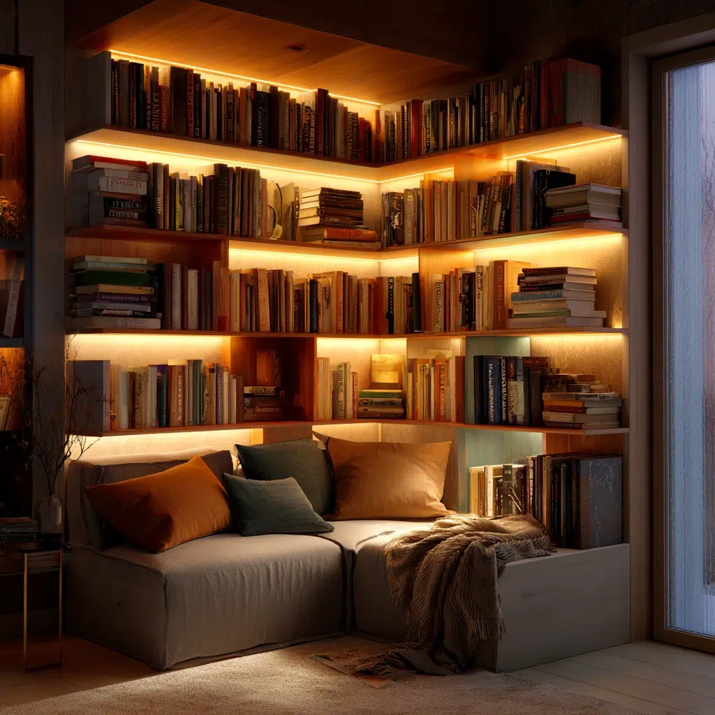 Creative Corner Bookshelf Ideas: Bookshelf with Integrated Lighting