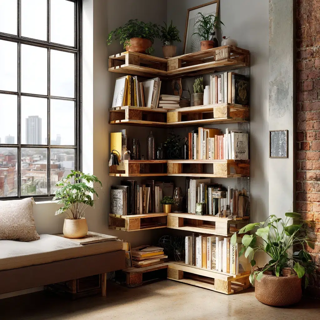 Creative Corner Bookshelf Ideas: DIY Pallet Corner Bookshelf