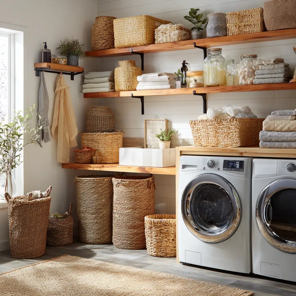 Smart Laundry Room Organization Ideas: Decorative Baskets and Bins