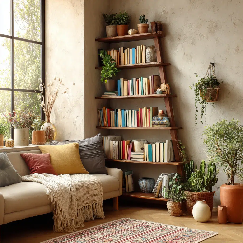 Creative Corner Bookshelf Ideas: Ladder Style Corner Bookshelf