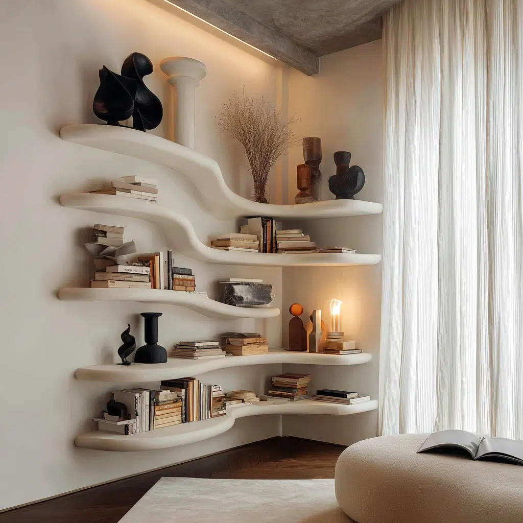 Creative Corner Bookshelf Ideas: Curvy Corner Shelves