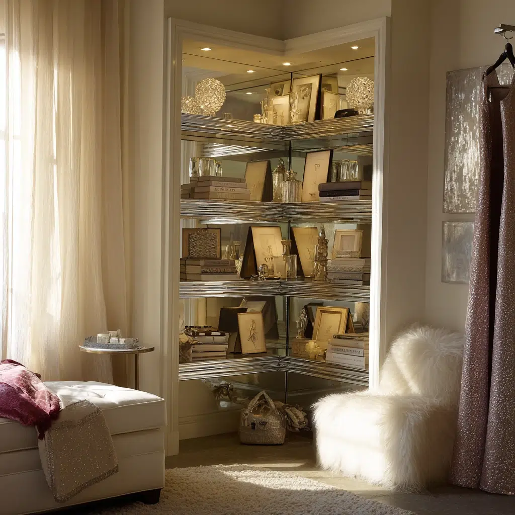 Creative Corner Bookshelf Ideas: Mirrored Corner Bookshelf