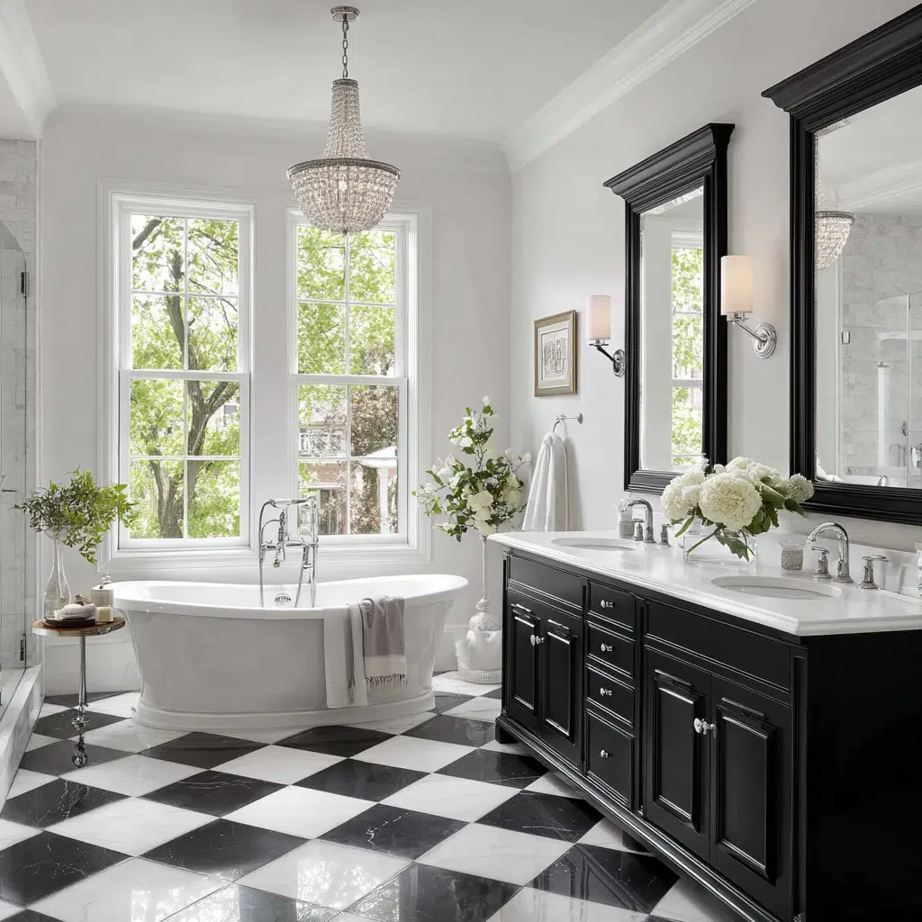 Black and White Bathroom Tile Ideas: Classic Checkerboard Chic