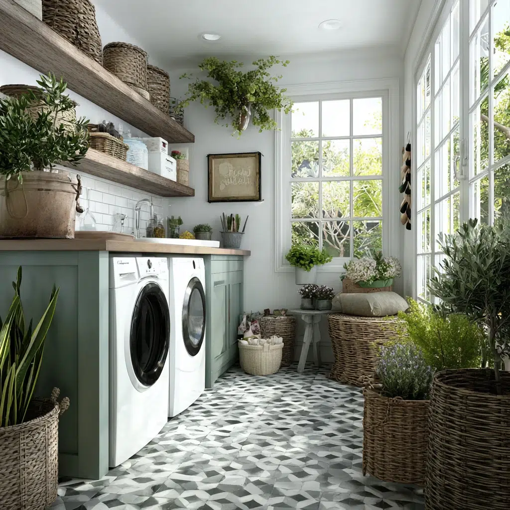 Stunning Italian Laundry Room Ideas: Incorporate Fresh Greenery