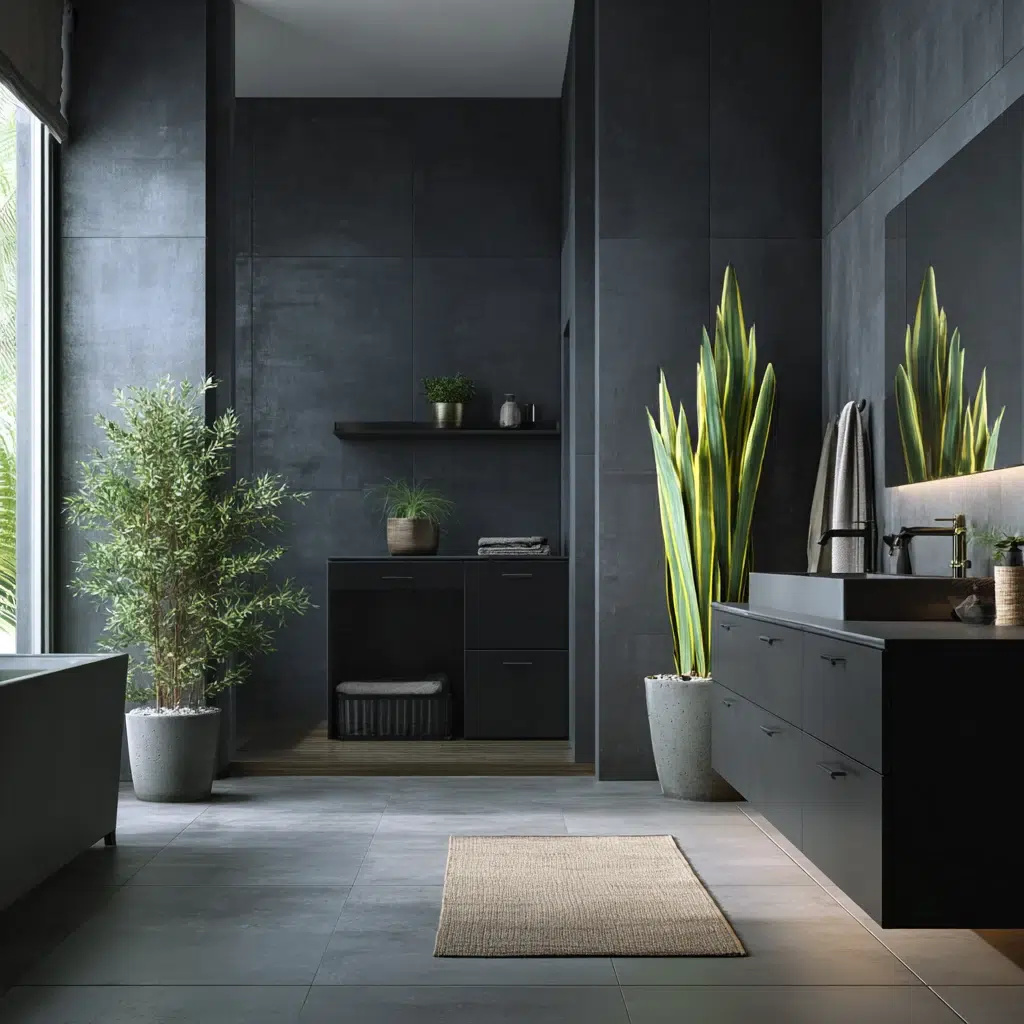 Modern Dark Bathroom Ideas: Plants to Bring Life to the Darkness