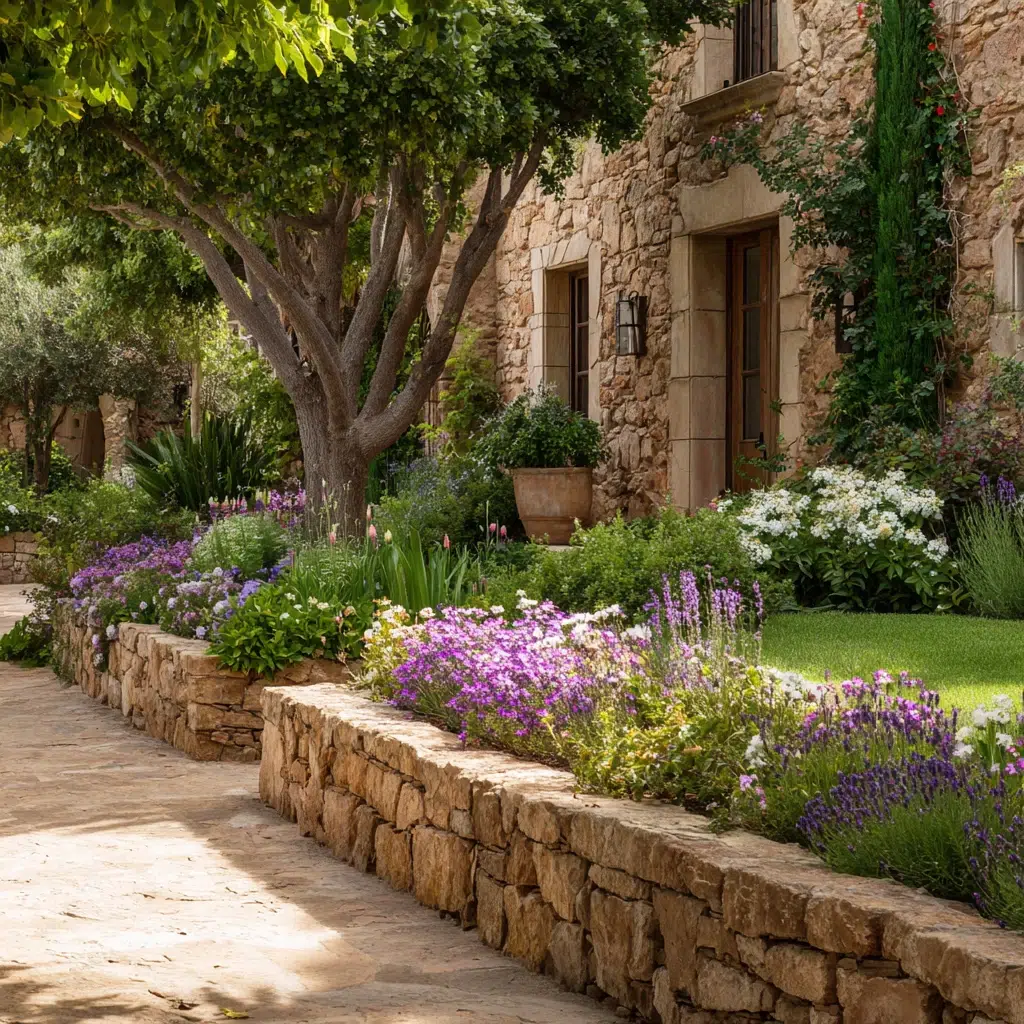 Stunning Mediterranean Garden Ideas: Stone Walls and Edging