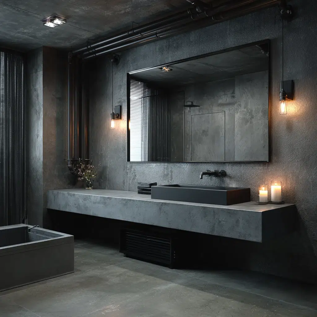 Modern Dark Bathroom Ideas: Concrete Elements for an Industrial Vibe