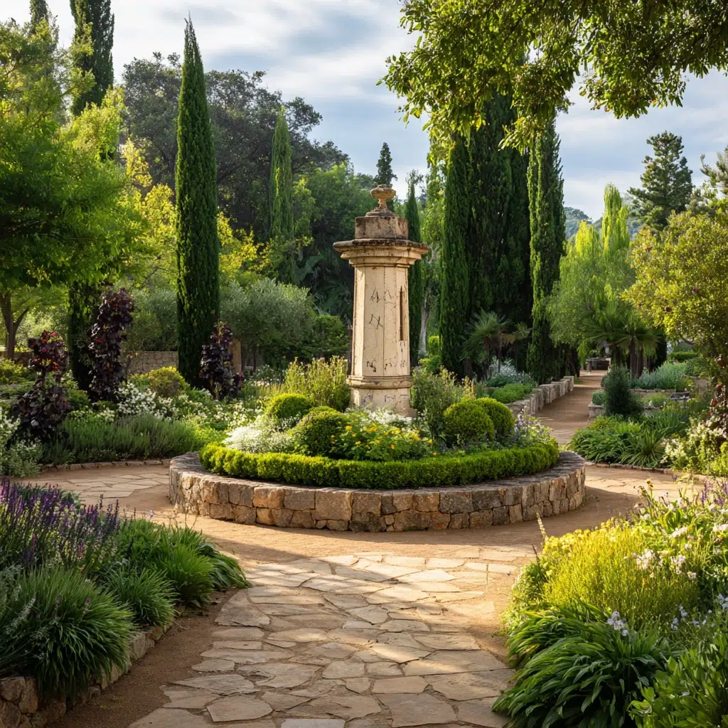 Stunning Mediterranean Garden Ideas: Sun Dial as a Focal Point