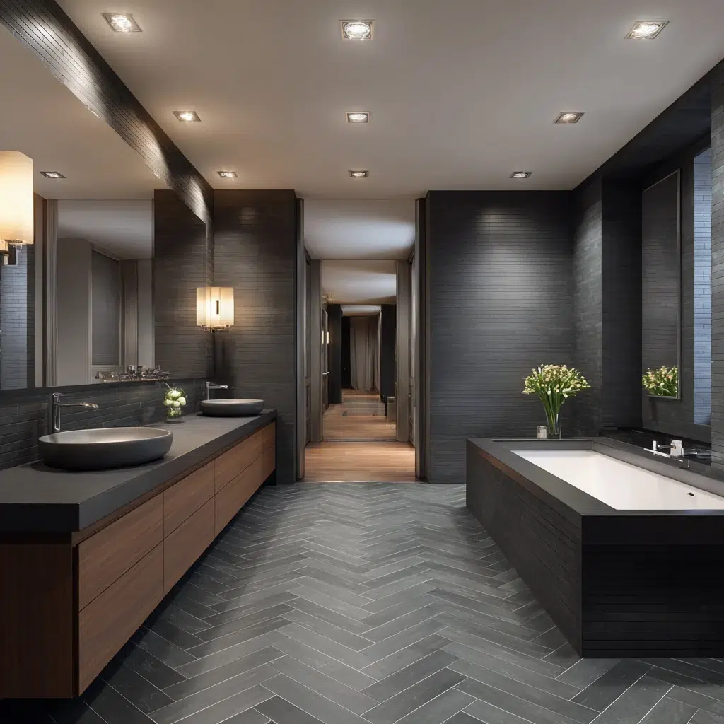 Modern Dark Bathroom Ideas: Herringbone Patterns for Visual Interest