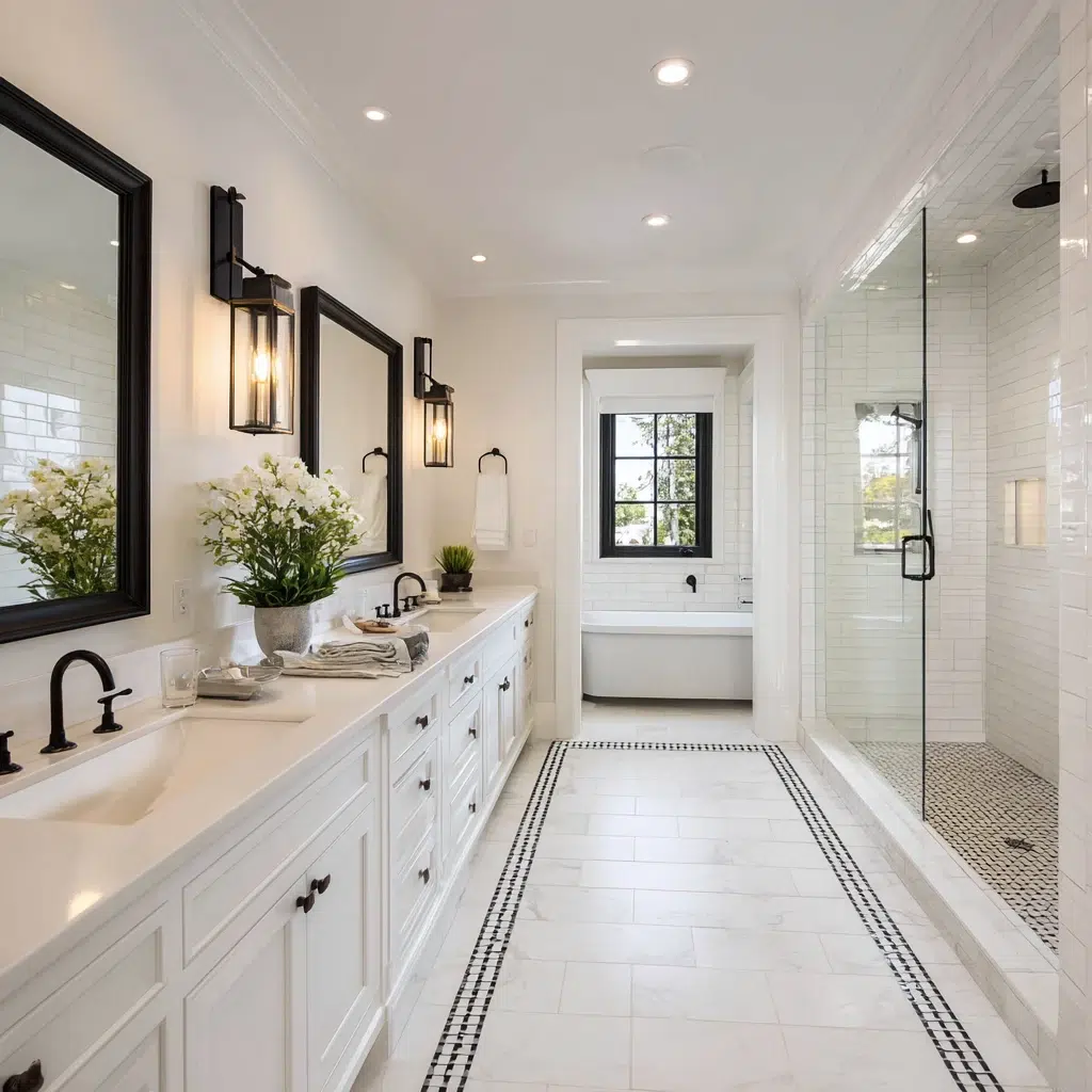 Black and White Bathroom Tile Ideas: Inset Accents