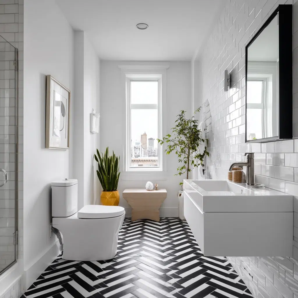 Black and White Bathroom Tile Ideas: Graphic Patterns