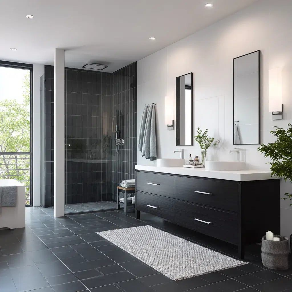 Black and White Bathroom Tile Ideas: Matte Black Magic