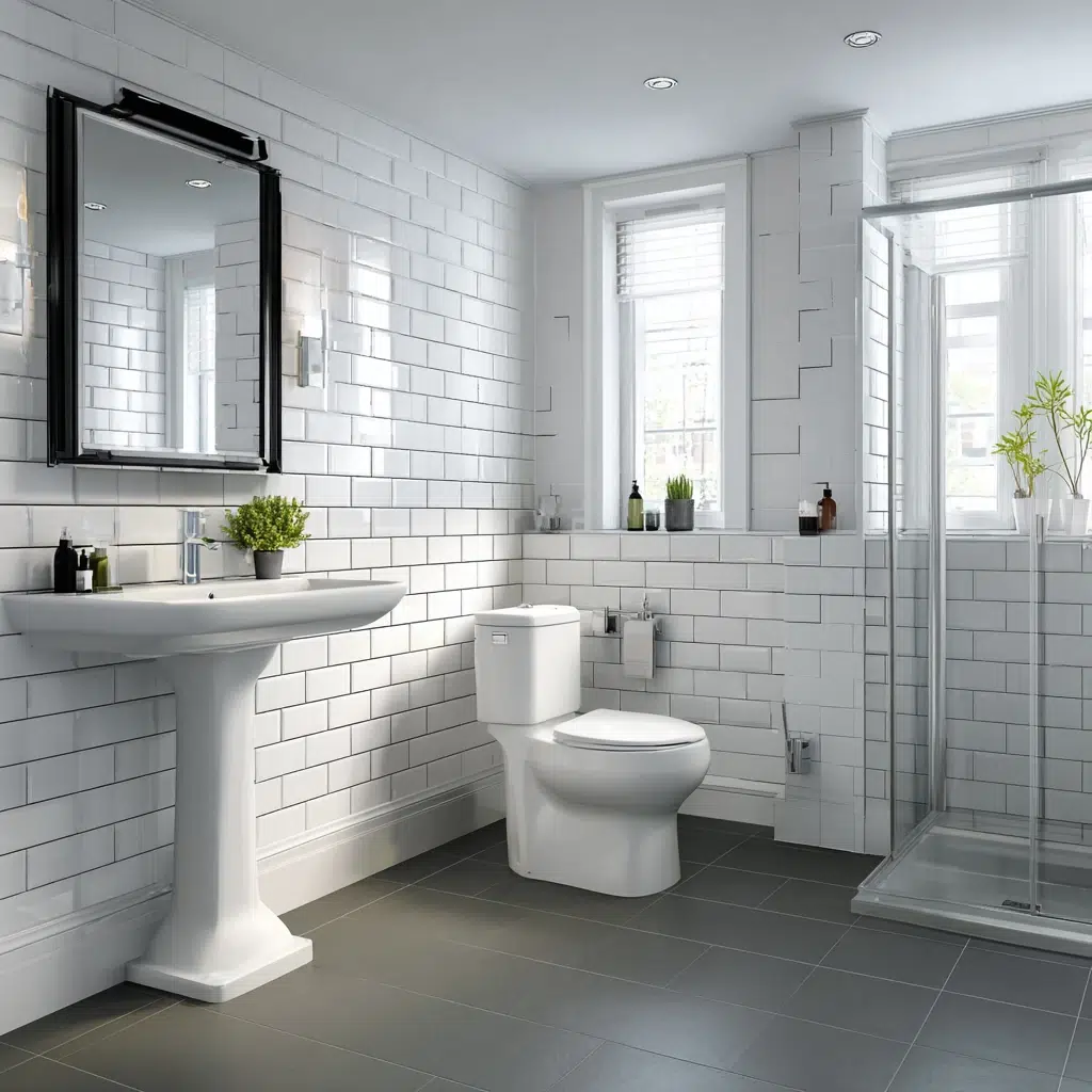 Black and White Bathroom Tile Ideas: White Tile with Black Grout Pop