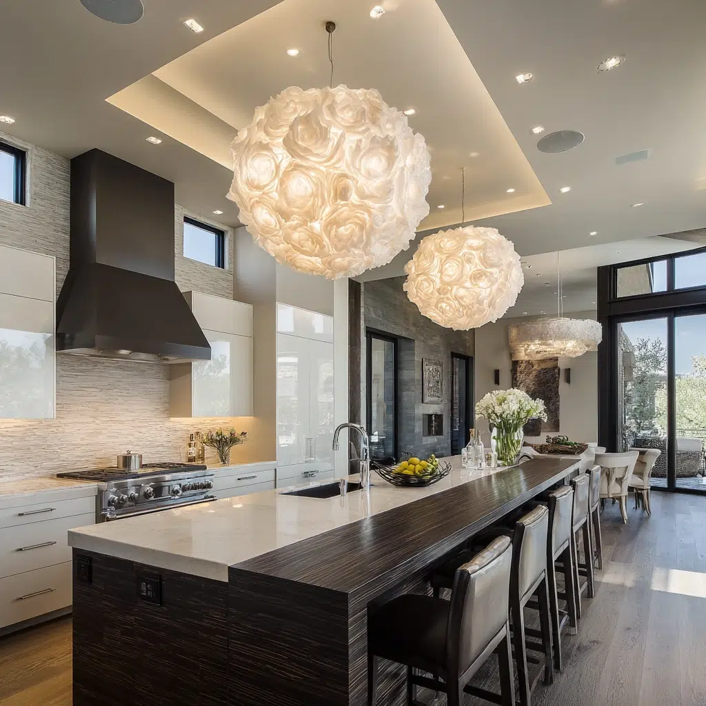 Stunning Modern Luxury Kitchen Ideas: Statement Lighting